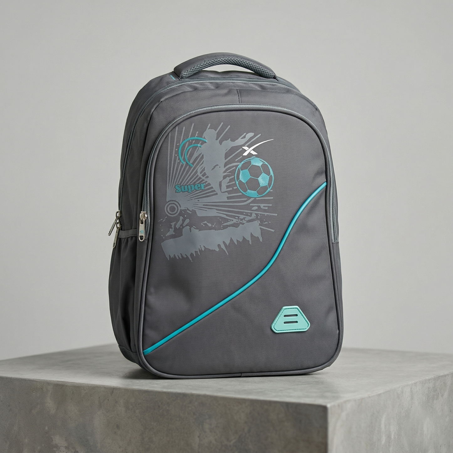 Pro Ergonomic School Backpack – Durable Gray & Teal Soccer Edition Daypack for Boys & Teens
