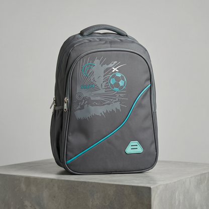 Pro Ergonomic School Backpack – Durable Gray & Teal Soccer Edition Daypack for Boys & Teens