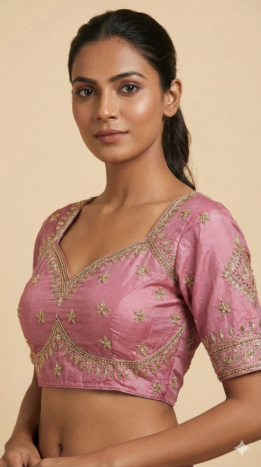 Pink Cotton Silk Embroidered Blouse