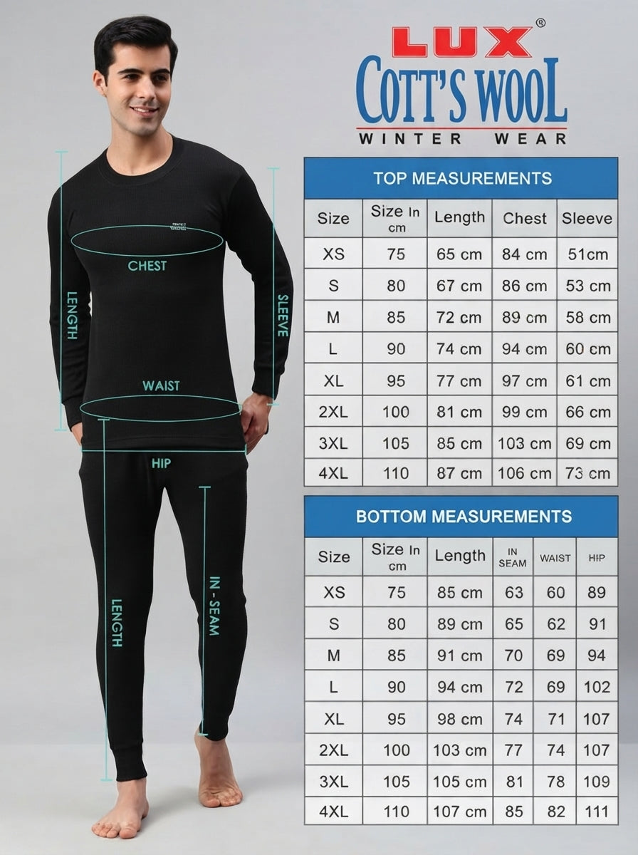 Men's Winter Thermal Top & Bottom Set | Full Sleeve Round Neck Warm Innerwear | Random Colour