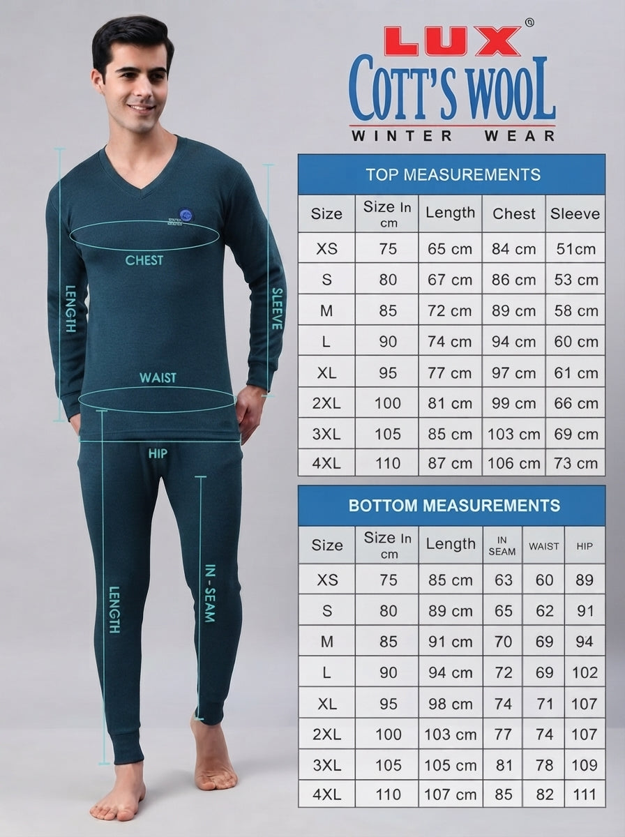 Trendzmy Men's Winter Thermal Top & Bottom Set | Soft Breathable Warm Innerwear | V-Neck | Random Color