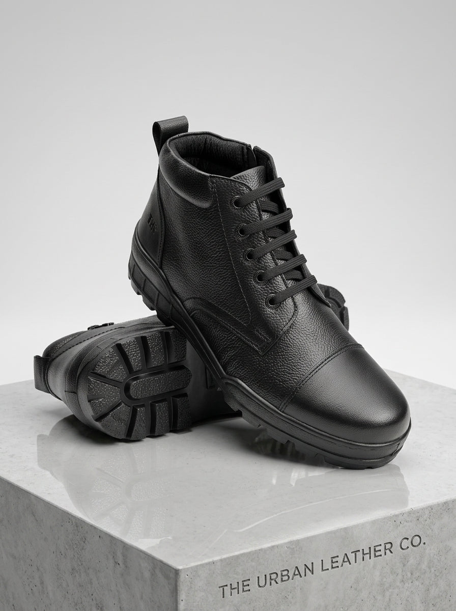 Men's TSF Police Uniform Boot Genuine Leather Black Black