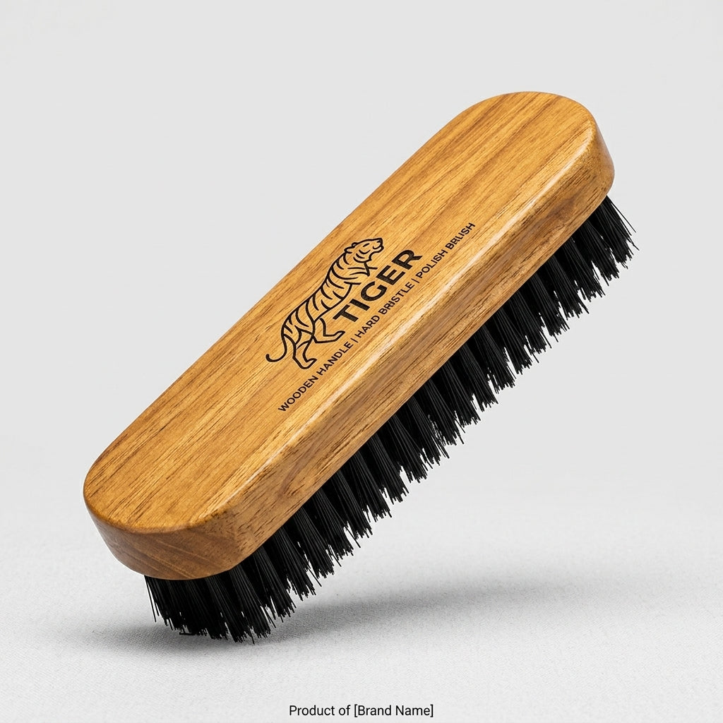 Tiger Black Shoe Brush | Wooden Handle Shoe Cleaning Brush | Hard Bristle Polish Brush