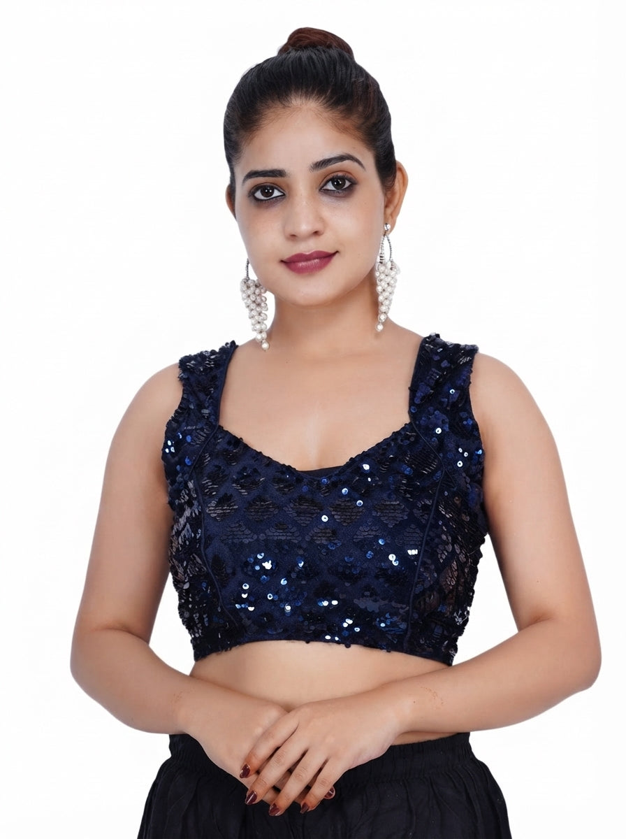 Sweetheart Neck Dilber Barfi Blue Women Blouse Free Navy