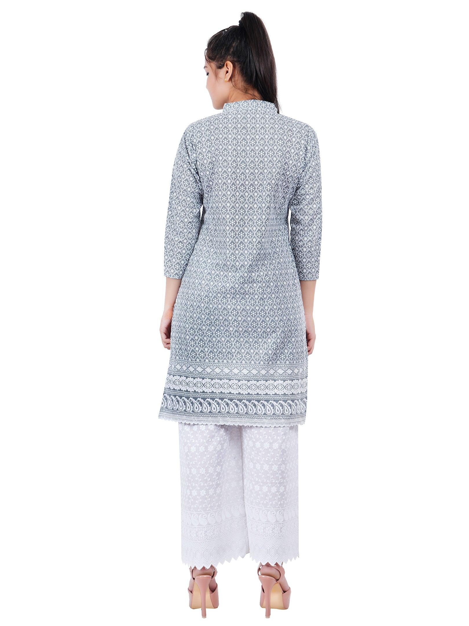 Women Grey Kurta and Palazzo Set Pure Cotton