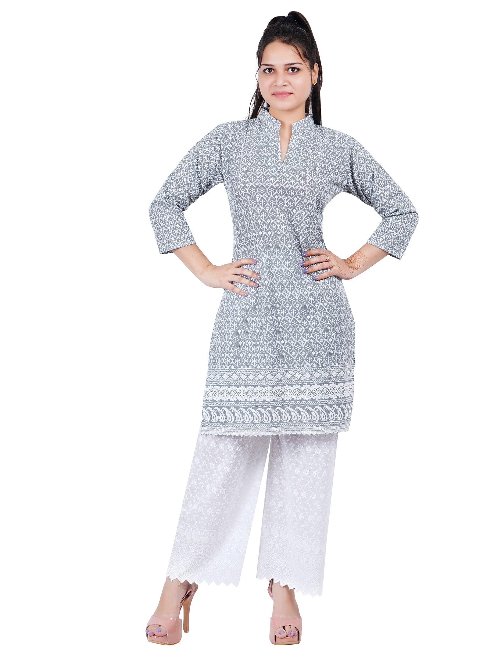 Women Grey Chicken Embroidered Straight Kurta XXXL