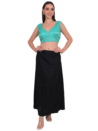 Trendzmy Women Rama Green V-Neck Sleeveless Embroidered Silk Blouse