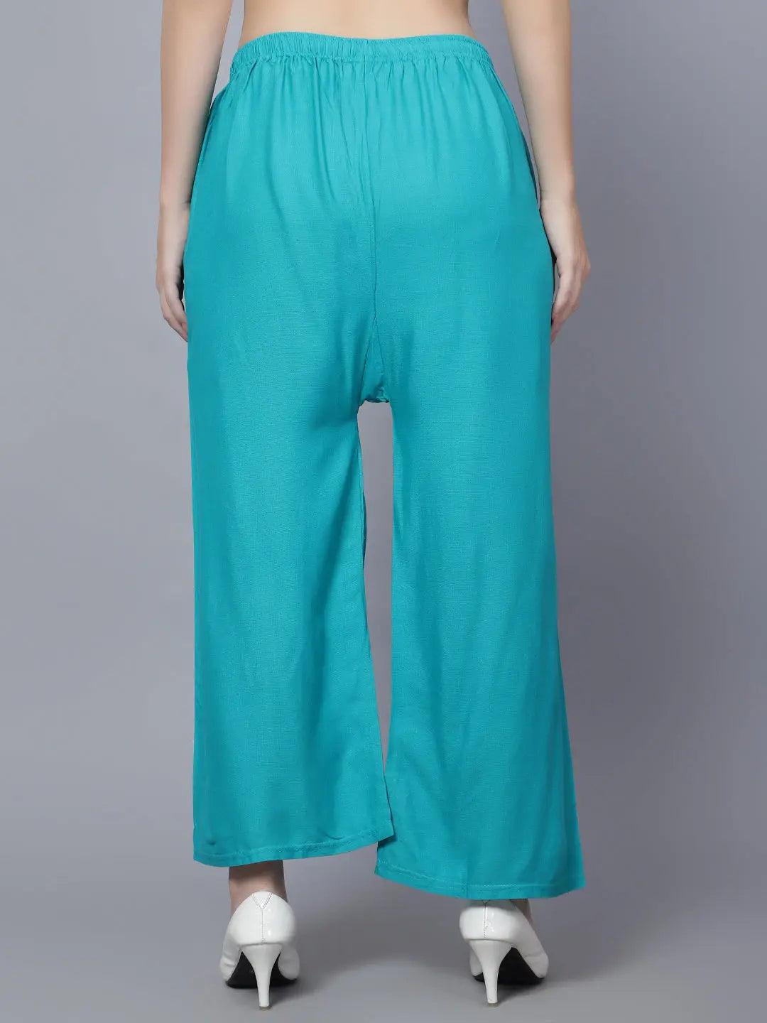 Women's Rama Green Plain Rayon Palazzo