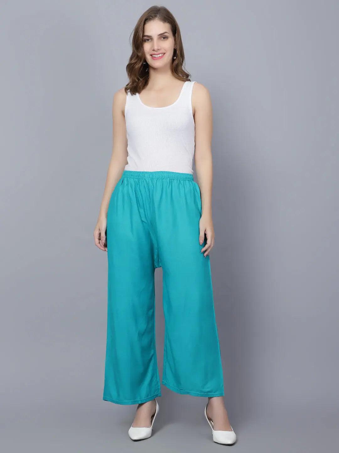 Women's Rama Green Plain Rayon Palazzo