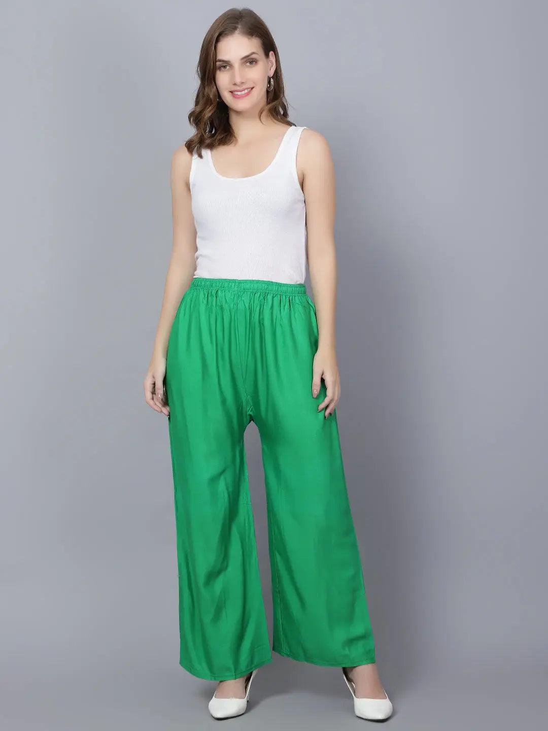 Women's Green Plain Rayon Palazzo