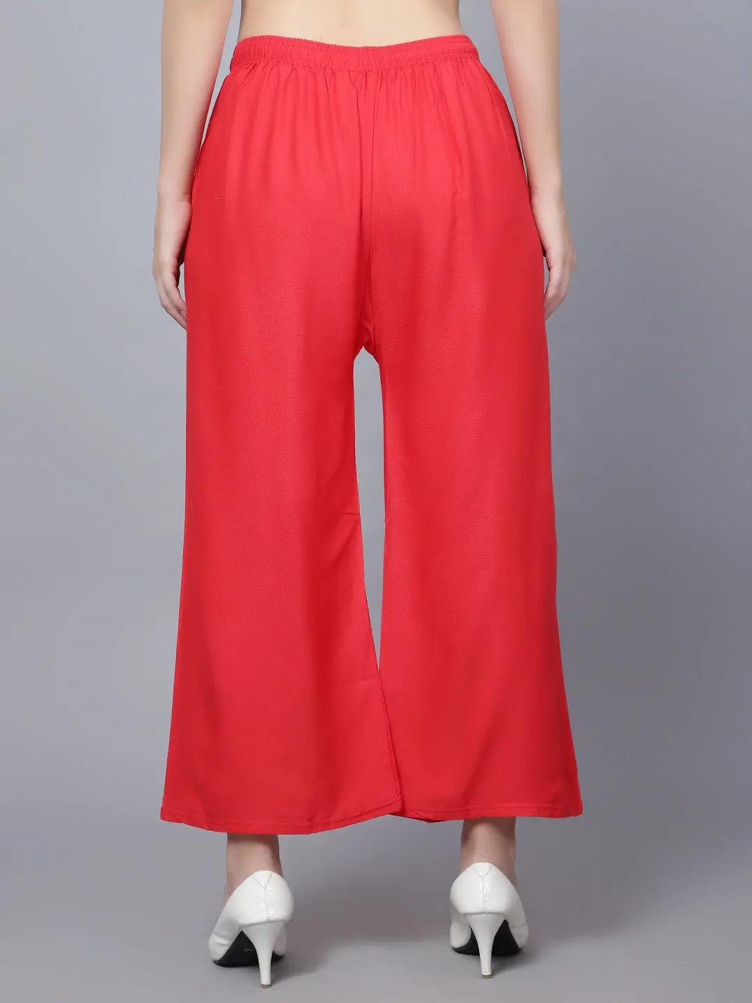 Women's Red Plain Rayon Palazzo