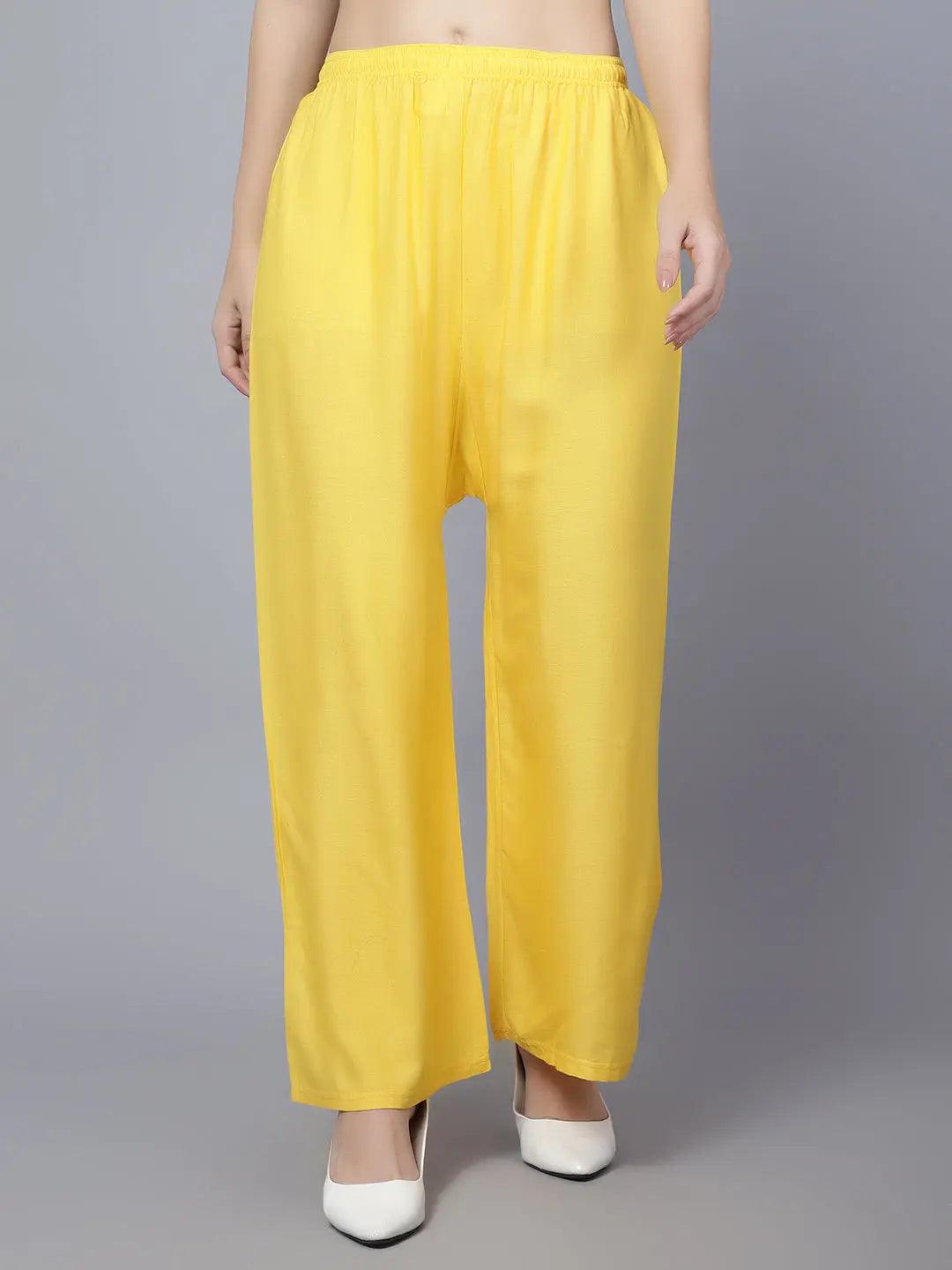 Women's Yellow Plain Rayon Palazzo