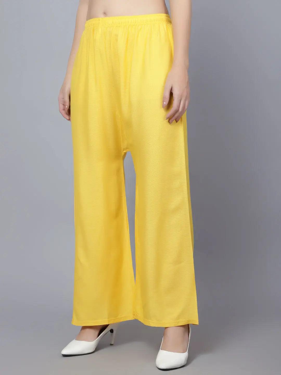 Women's Yellow Plain Rayon Palazzo