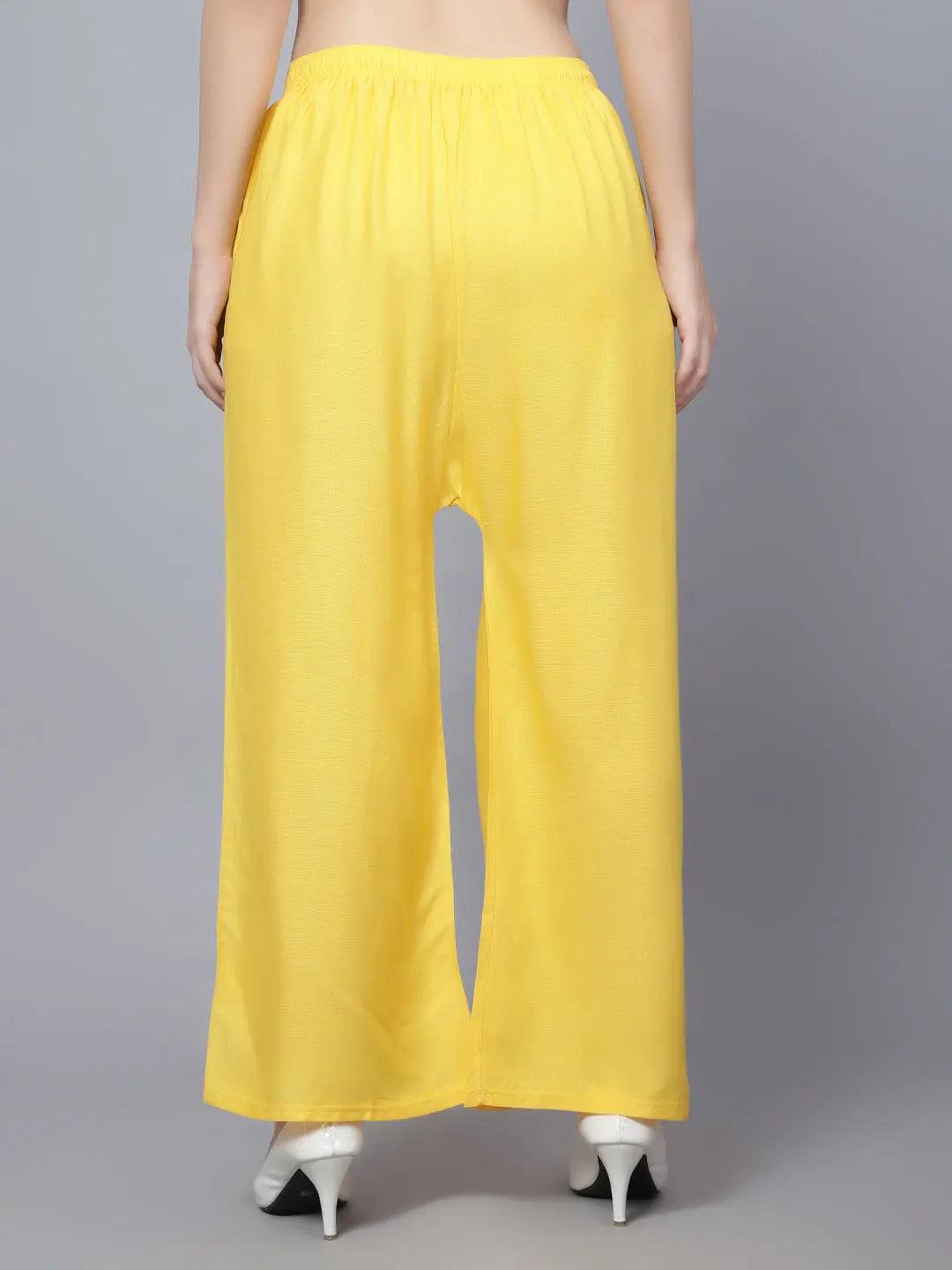 Women's Yellow Plain Rayon Palazzo