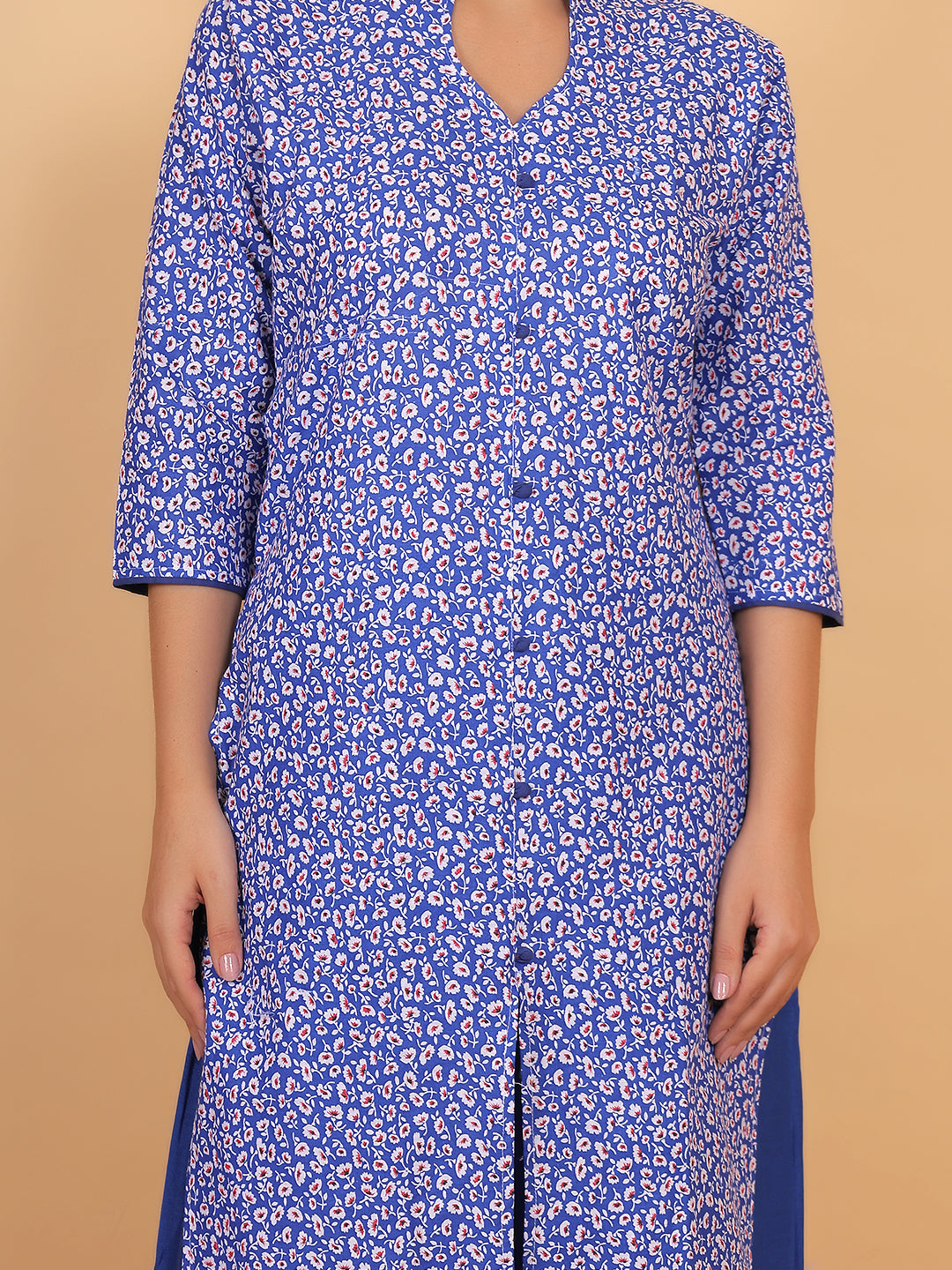 Stylish Blue Printed Kurta with Matching Palazzo Set & Side Pockets for Women