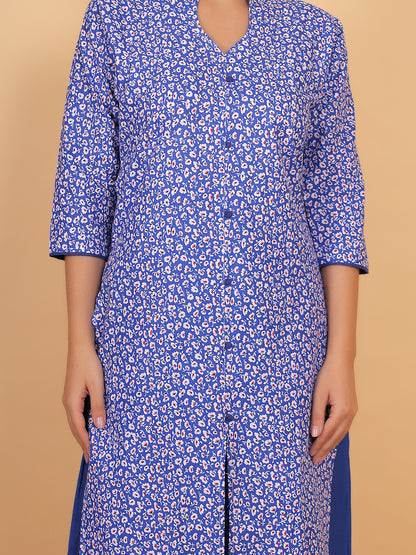 Stylish Blue Printed Kurta with Matching Palazzo Set & Side Pockets for Women
