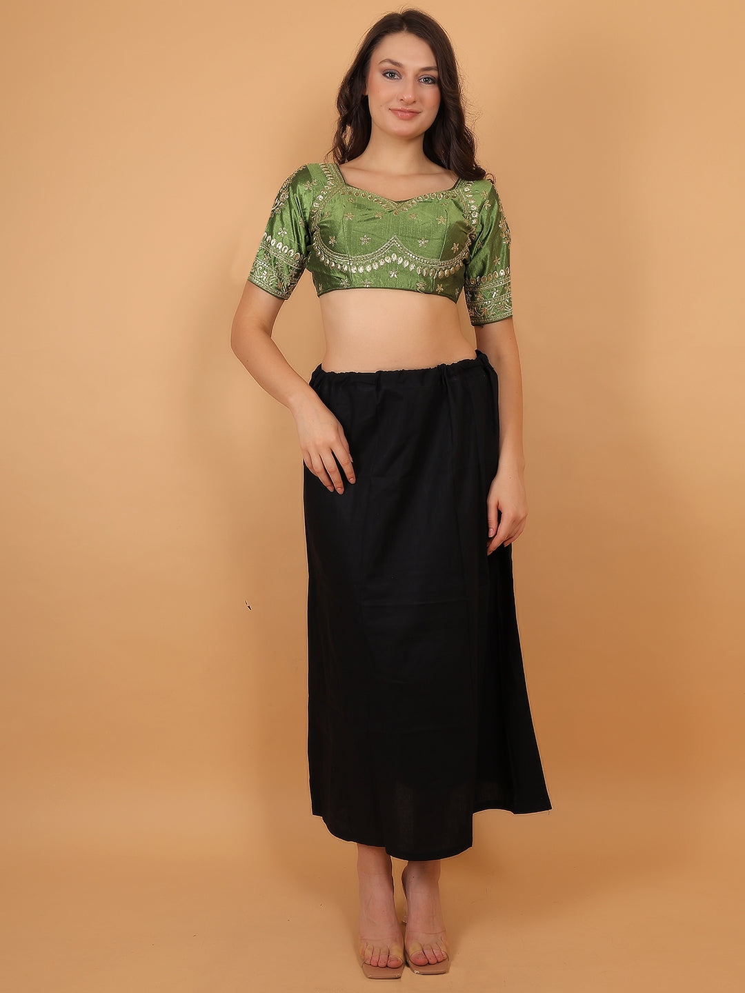Trendzmy Embroidered Choli Cut Mehandi Green Cotton Silk Half Sleeve Blouse