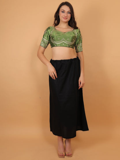 Trendzmy Embroidered Choli Cut Mehandi Green Cotton Silk Half Sleeve Blouse