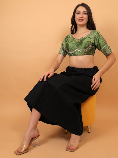 Trendzmy Embroidered Choli Cut Mehandi Green Cotton Silk Half Sleeve Blouse