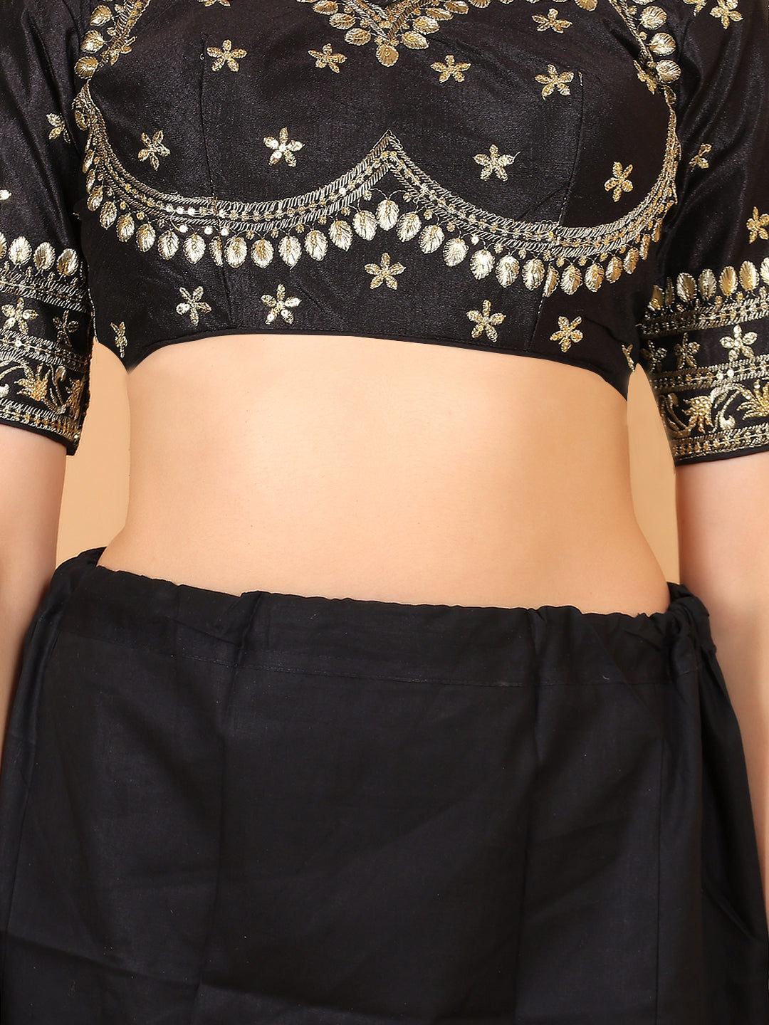 Choli Cut Black Cotton Silk Blouse