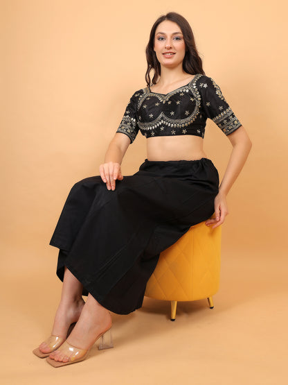 Trendzmy Choli Cut Black Cotton Silk Blouse