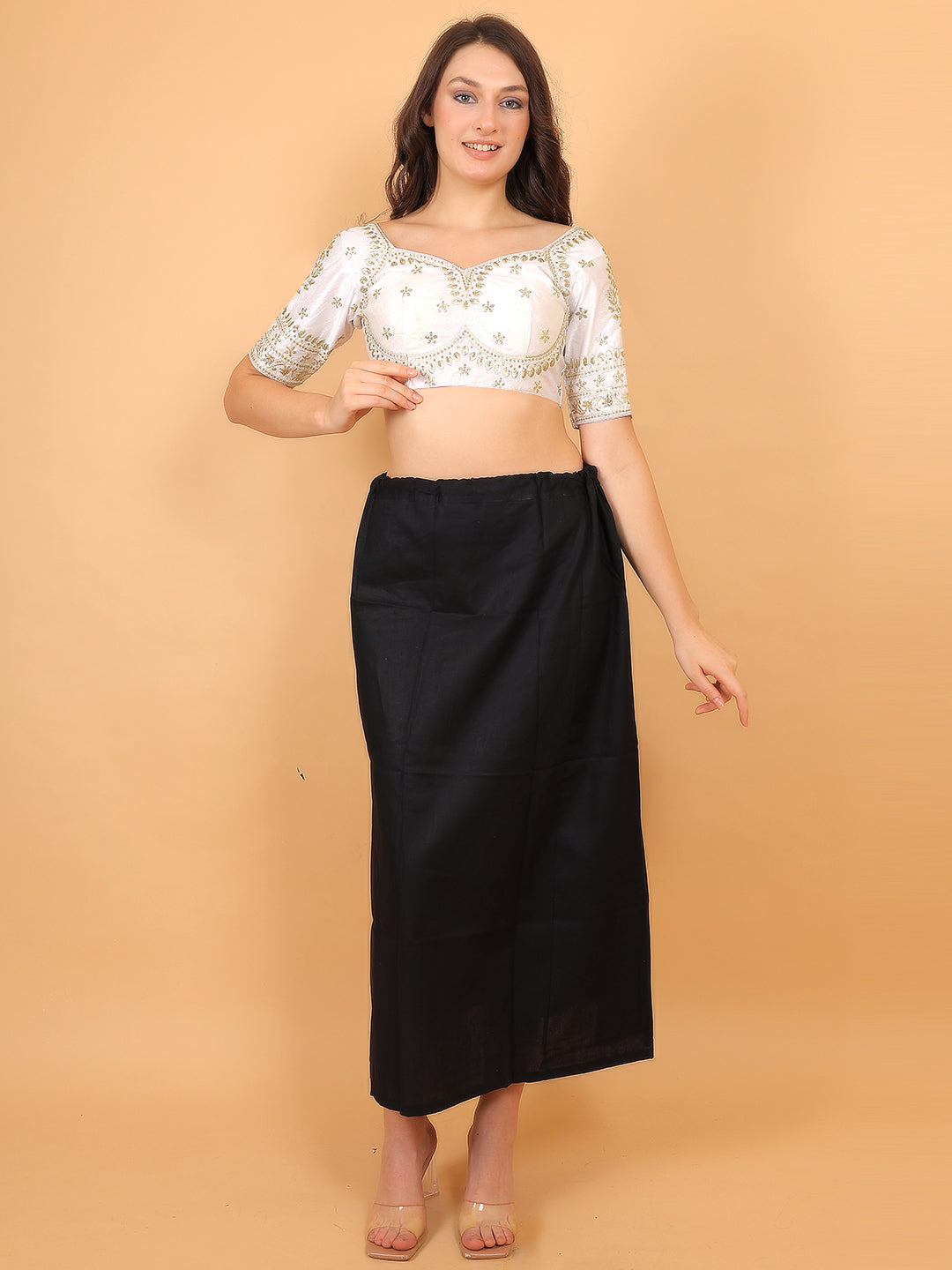 Trendzmy Embroidered Choli Cut White Cotton Silk Half Sleeve Blouse