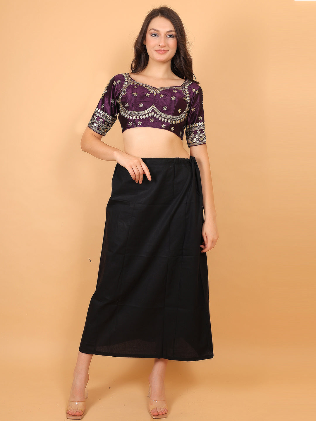Embroidered Choli Cut Wine Cotton Silk Half Sleeve Blouse-uk
