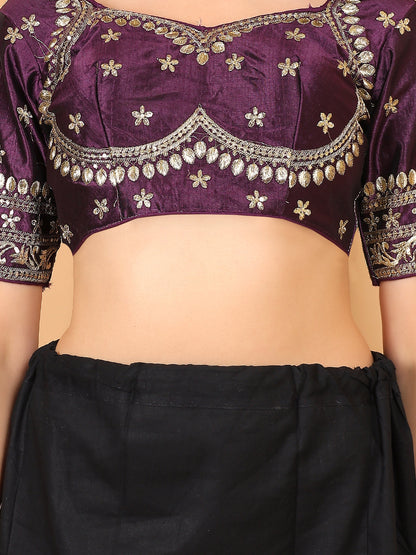 Embroidered Choli Cut Wine Cotton Silk Half Sleeve Blouse-uk
