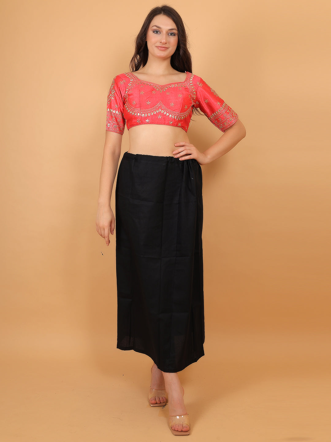 Trendzmy Embroidered Choli Cut Peach Cotton Silk Half Sleeve Blouse