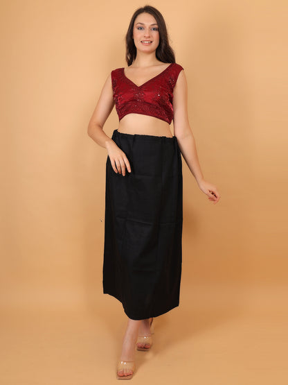 Trendzmy Women Maroon V-Neck Sleeveless Embroidered Silk Blouse