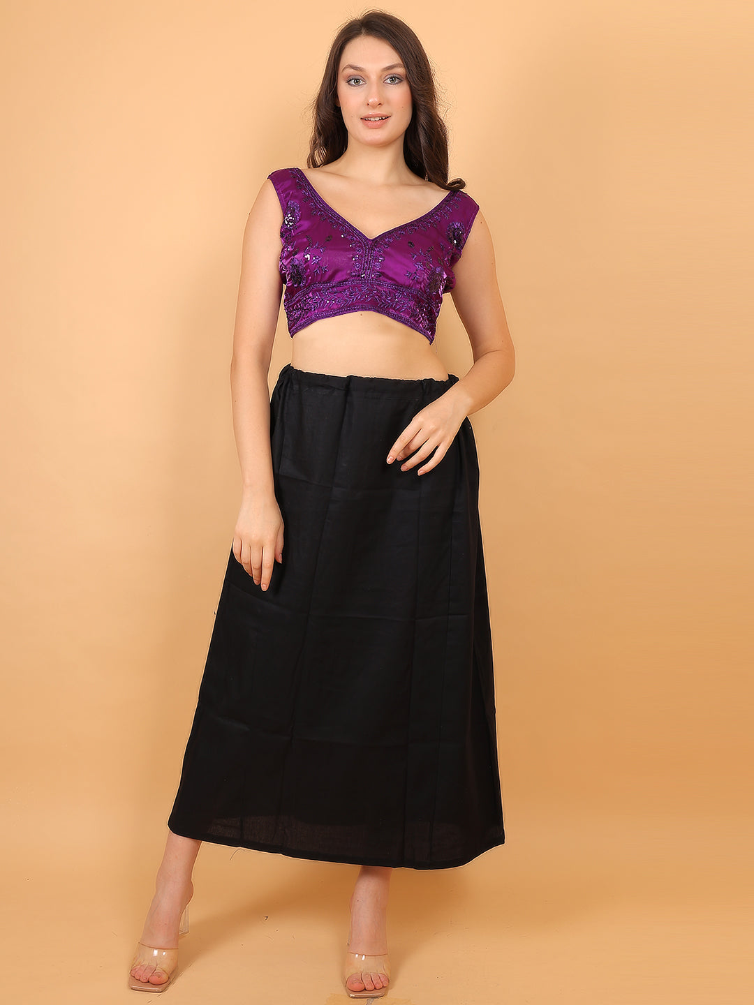 Women Wine V-Neck Sleeveless Embroidered Silk Blouse