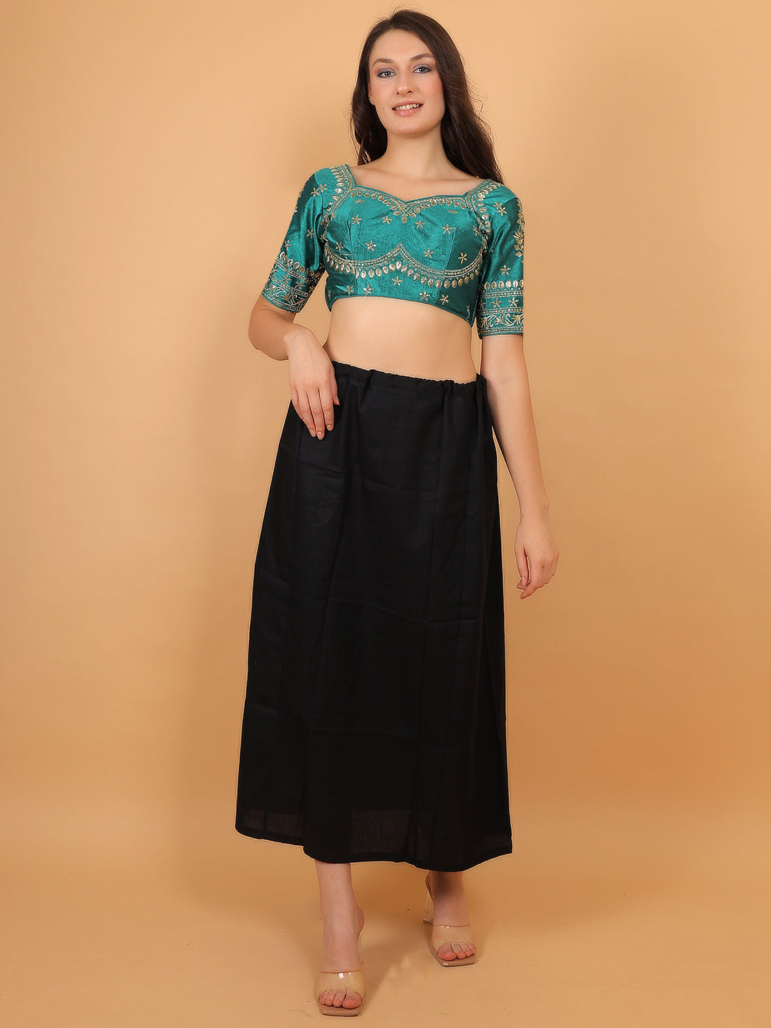 Trendzmy Embroidered Choli Cut Rama Green Cotton Silk Half Sleeve Blouse