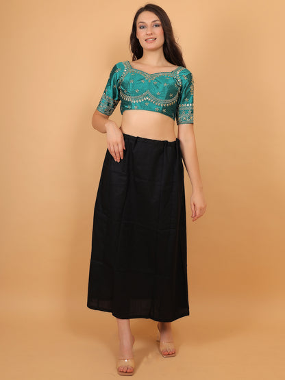 Trendzmy Embroidered Choli Cut Rama Green Cotton Silk Half Sleeve Blouse