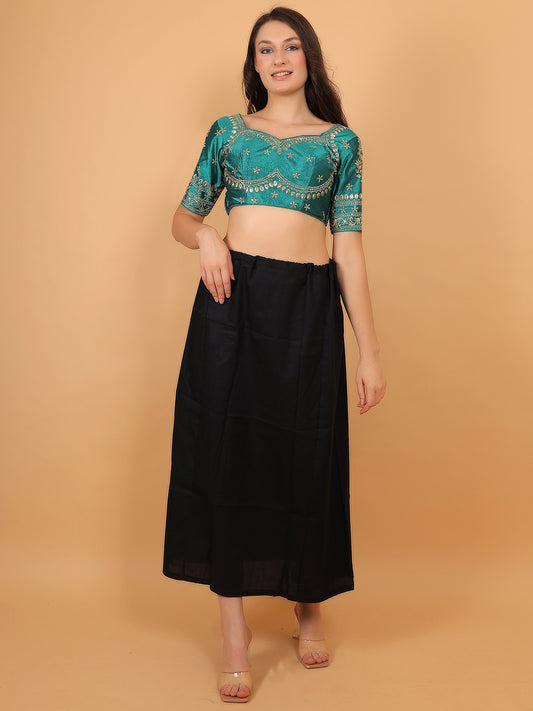 Trendzmy Embroidered Choli Cut Rama Green Cotton Silk Half Sleeve Blouse
