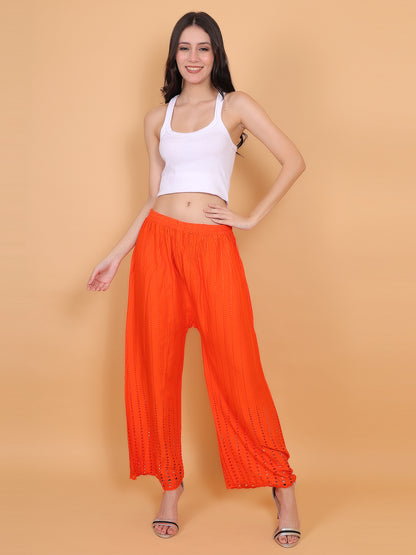 Singhania Women's Orange Chicken Rayon Palazzo Flaired Pants wrinkle free