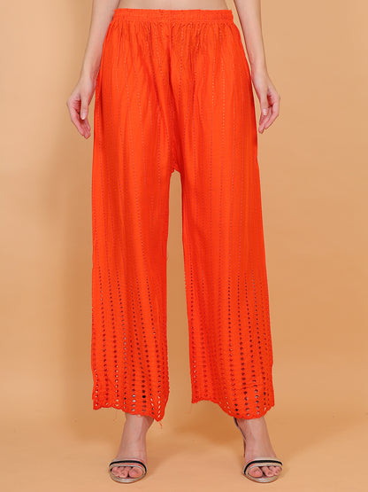 Singhania Women's Orange Chicken Rayon Palazzo Flaired Pants wrinkle free