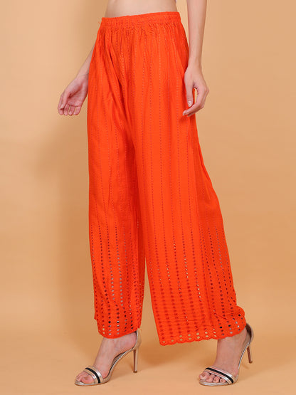 Singhania Women's Orange Chicken Rayon Palazzo Flaired Pants wrinkle free
