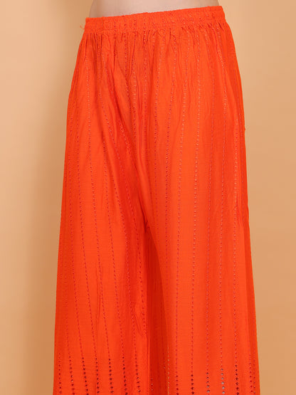 Singhania Women's Orange Chicken Rayon Palazzo Flaired Pants wrinkle free