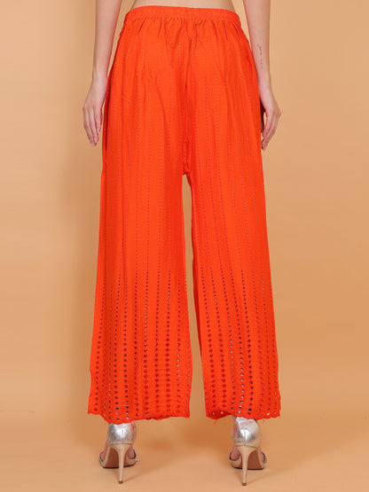 Singhania Women's Orange Chicken Rayon Palazzo Flaired Pants wrinkle free
