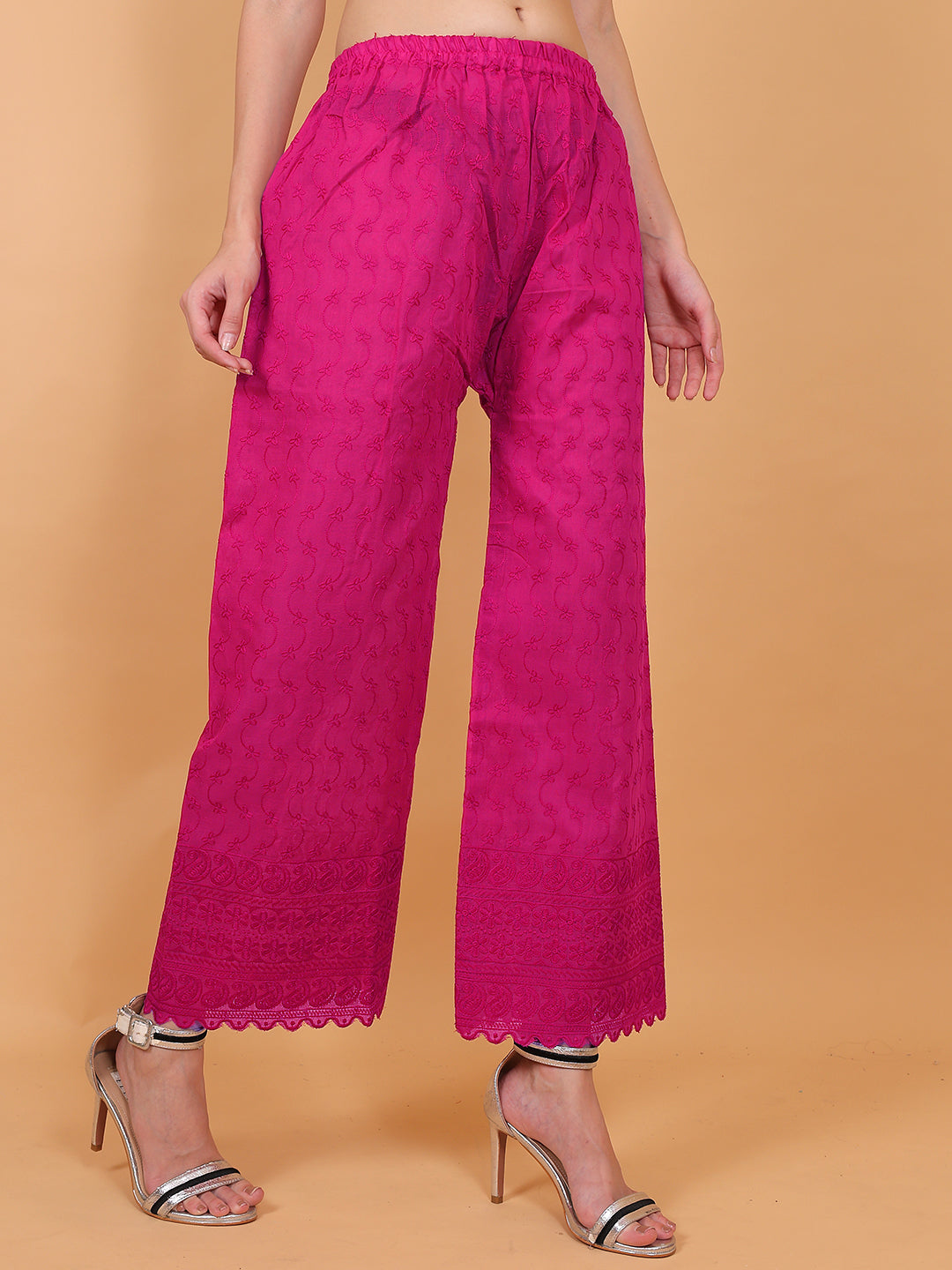 Singhania Woman's Cotton Full Chiken Palazzo Pink