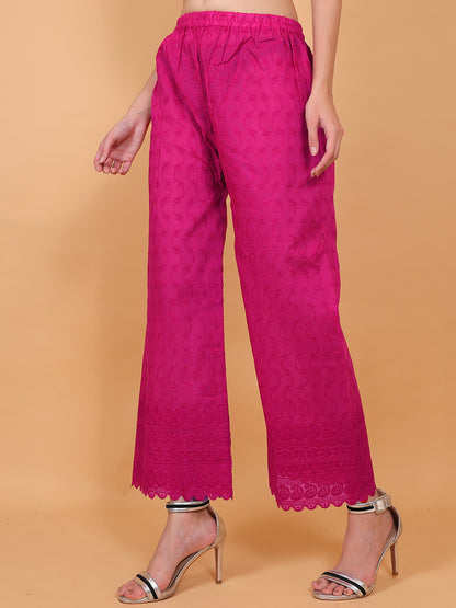 Singhania Woman's Cotton Full Chiken Palazzo Pink