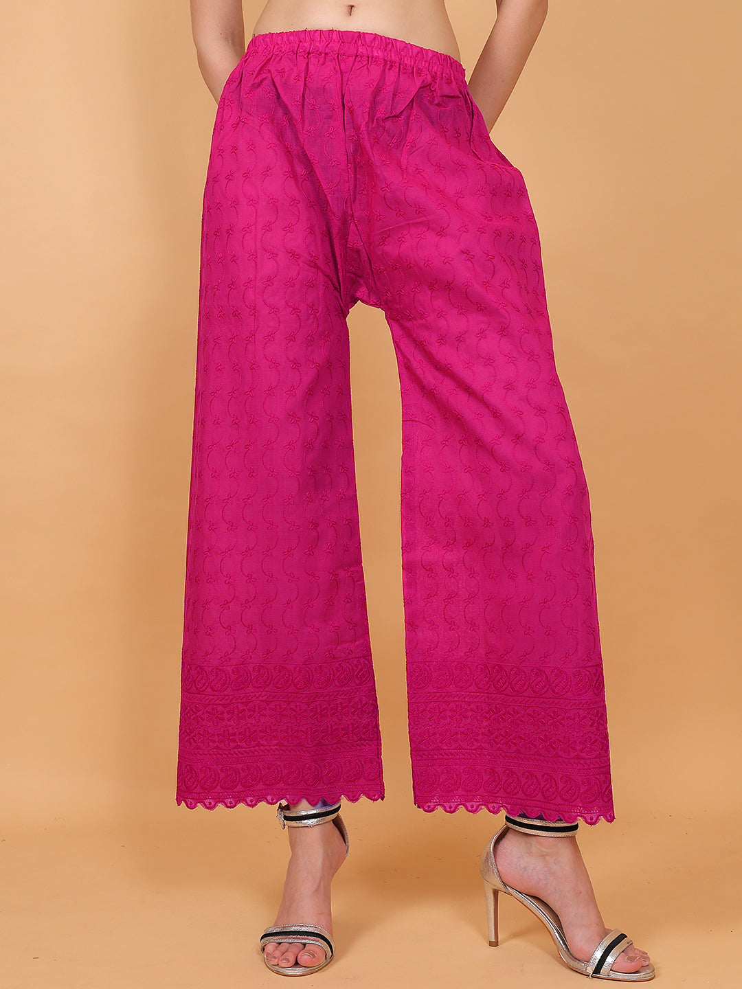 Singhania Woman's Cotton Full Chiken Palazzo Pink