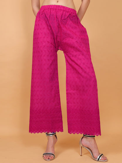 Singhania Woman's Cotton Full Chiken Palazzo Pink