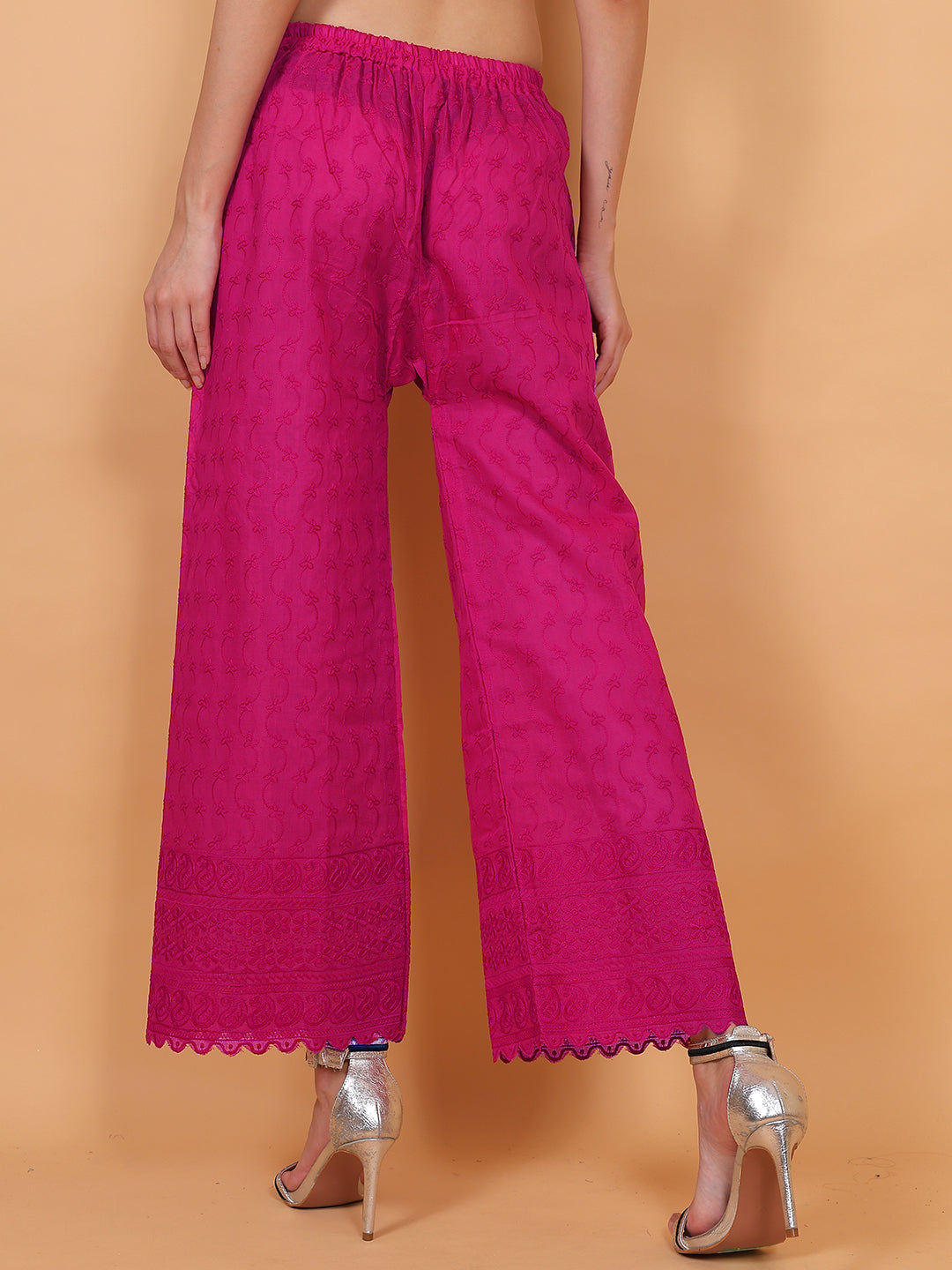 Singhania Woman's Cotton Full Chiken Palazzo Pink