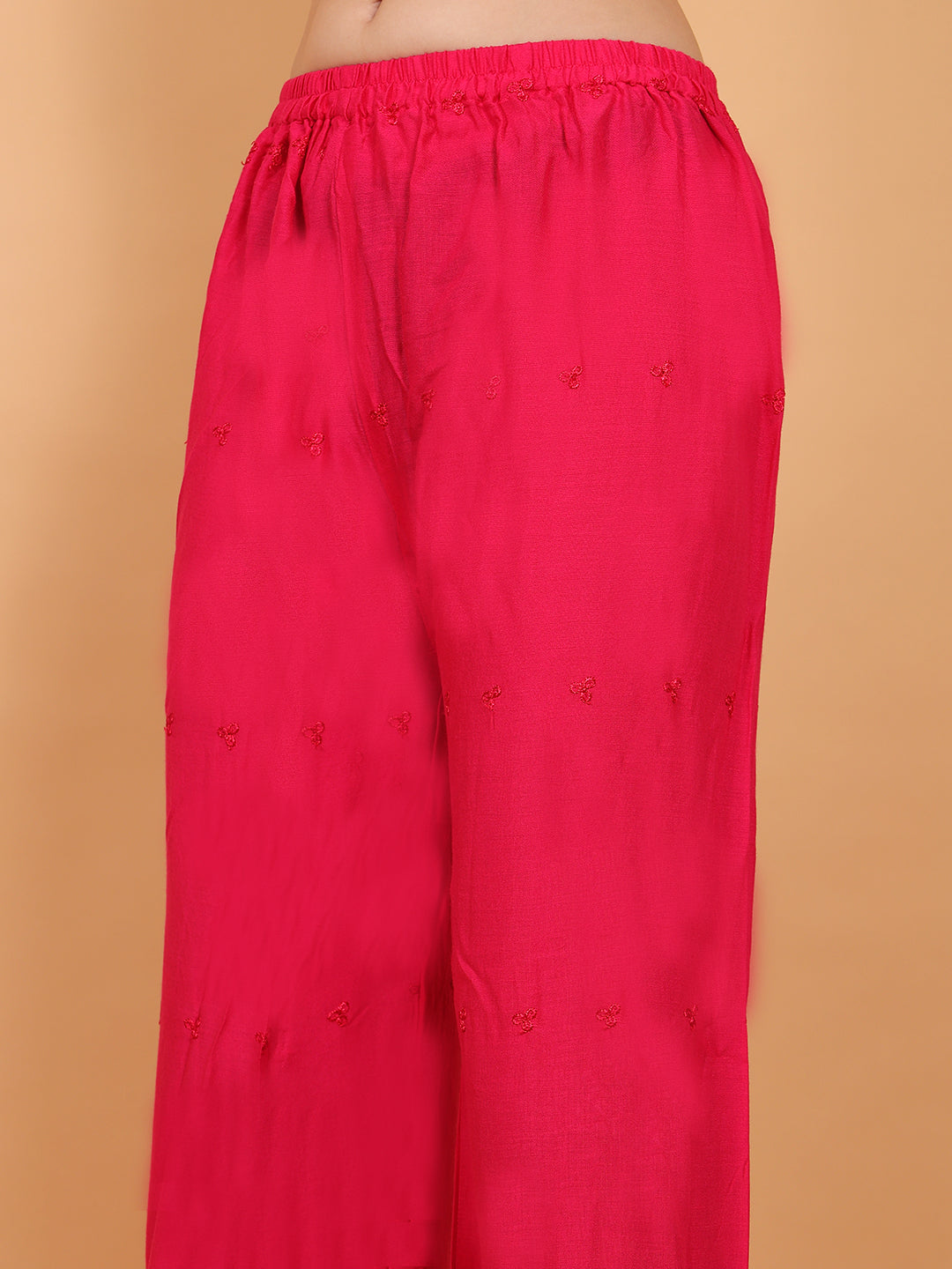 Woman's Rani Pink Reyon Chiken Embroidery Plazzo