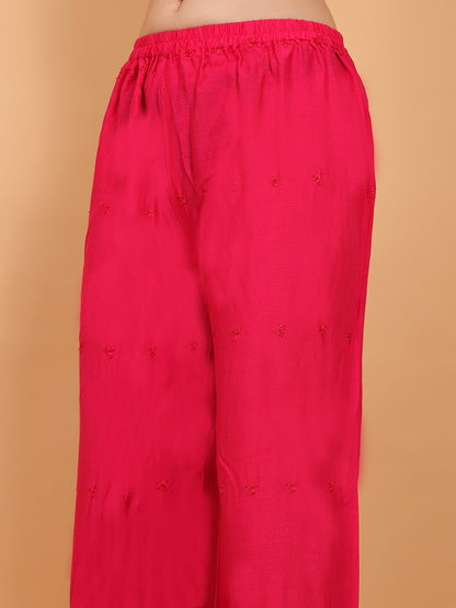 Singhania Woman's Rani Pink Reyon Chiken Embroidery Plazzo