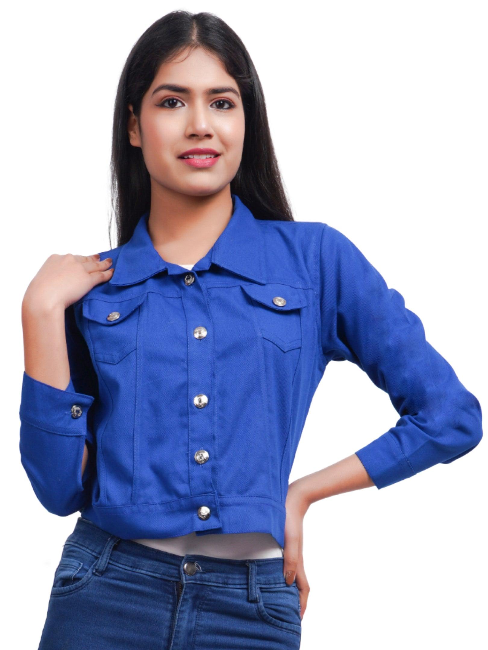 Full Sleeve Blue Solid Women Jacket XXXL
