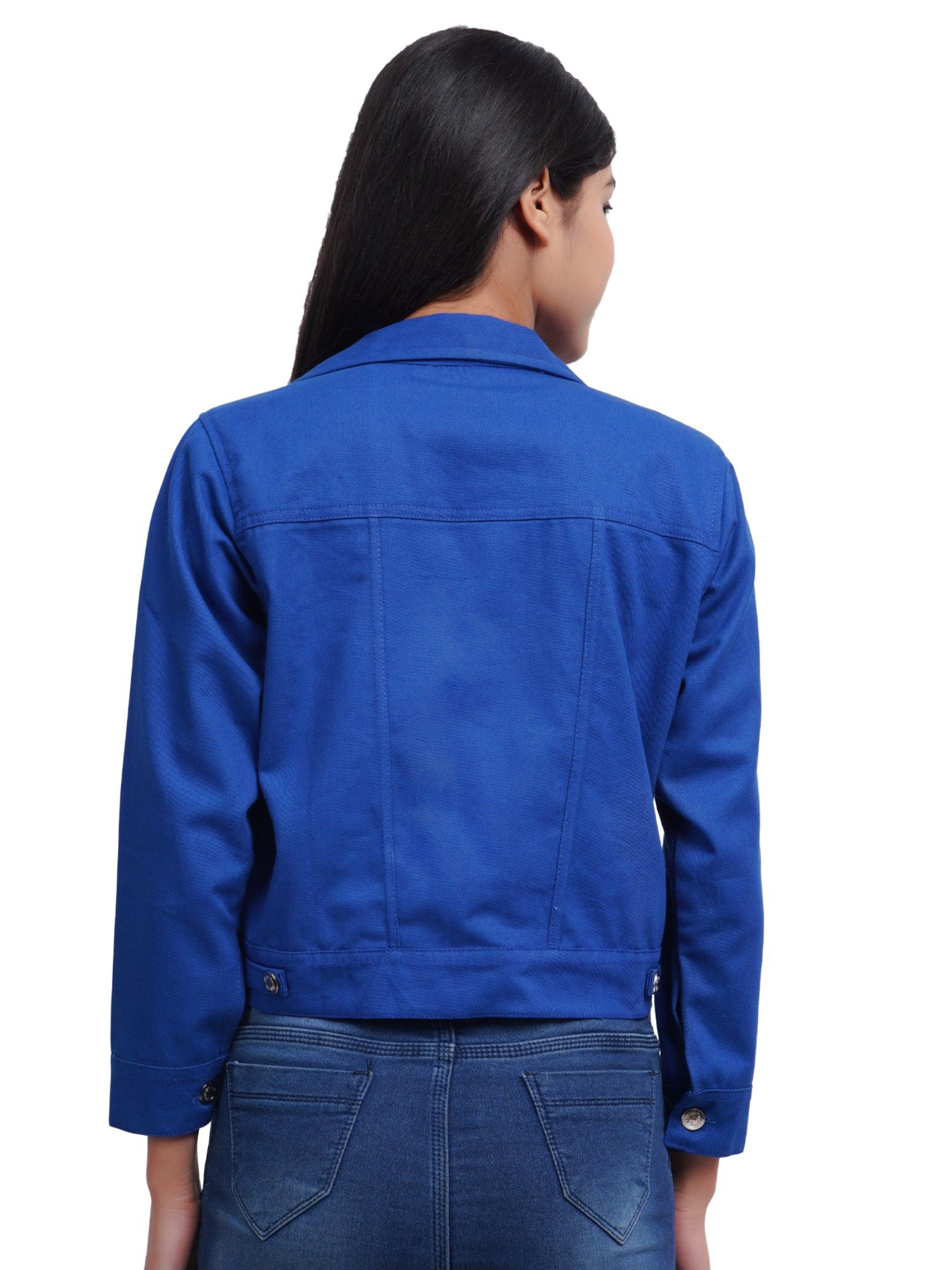 Full Sleeve Blue Solid Women Jacket