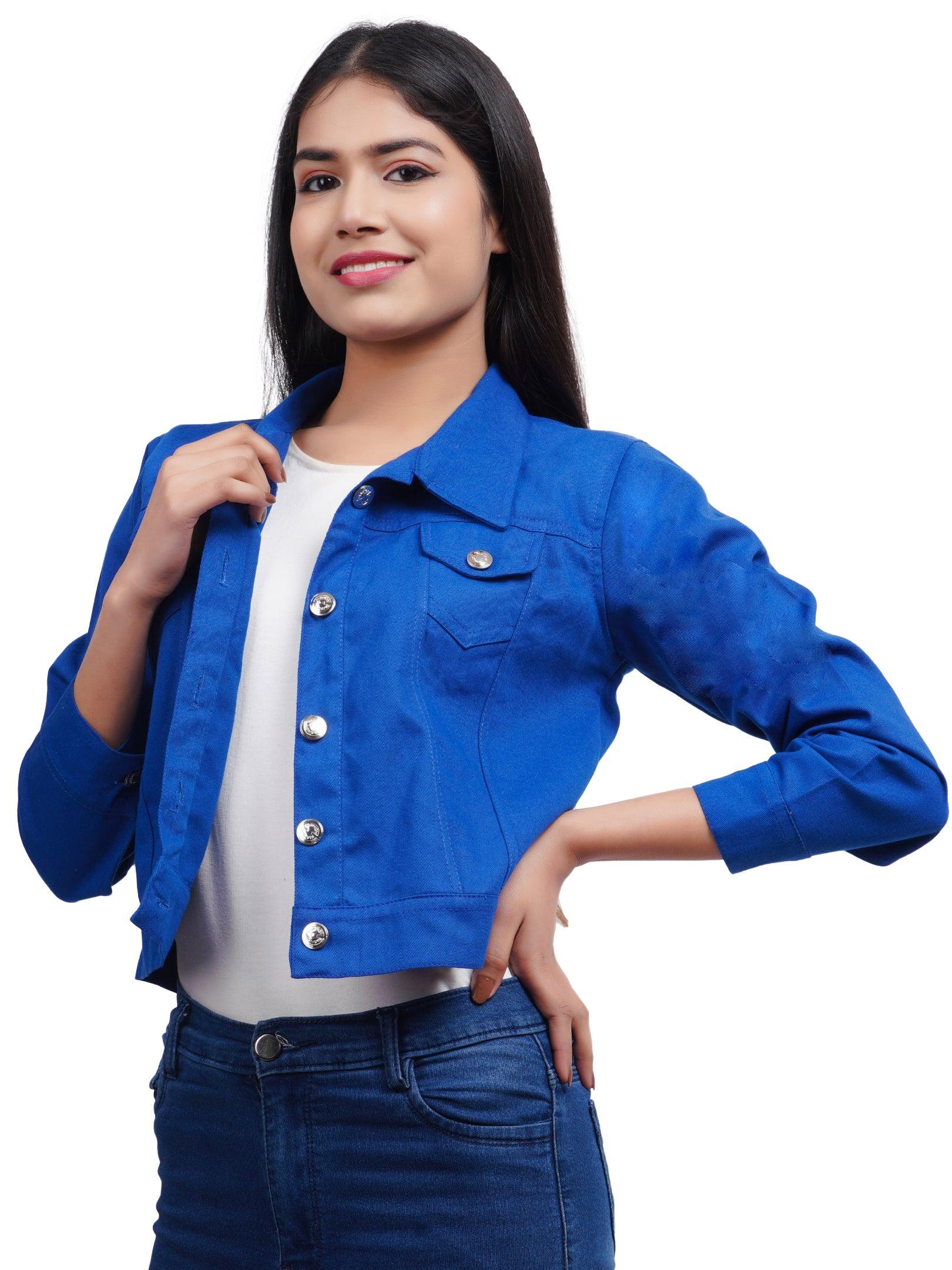 Full Sleeve Blue Solid Women Jacket
