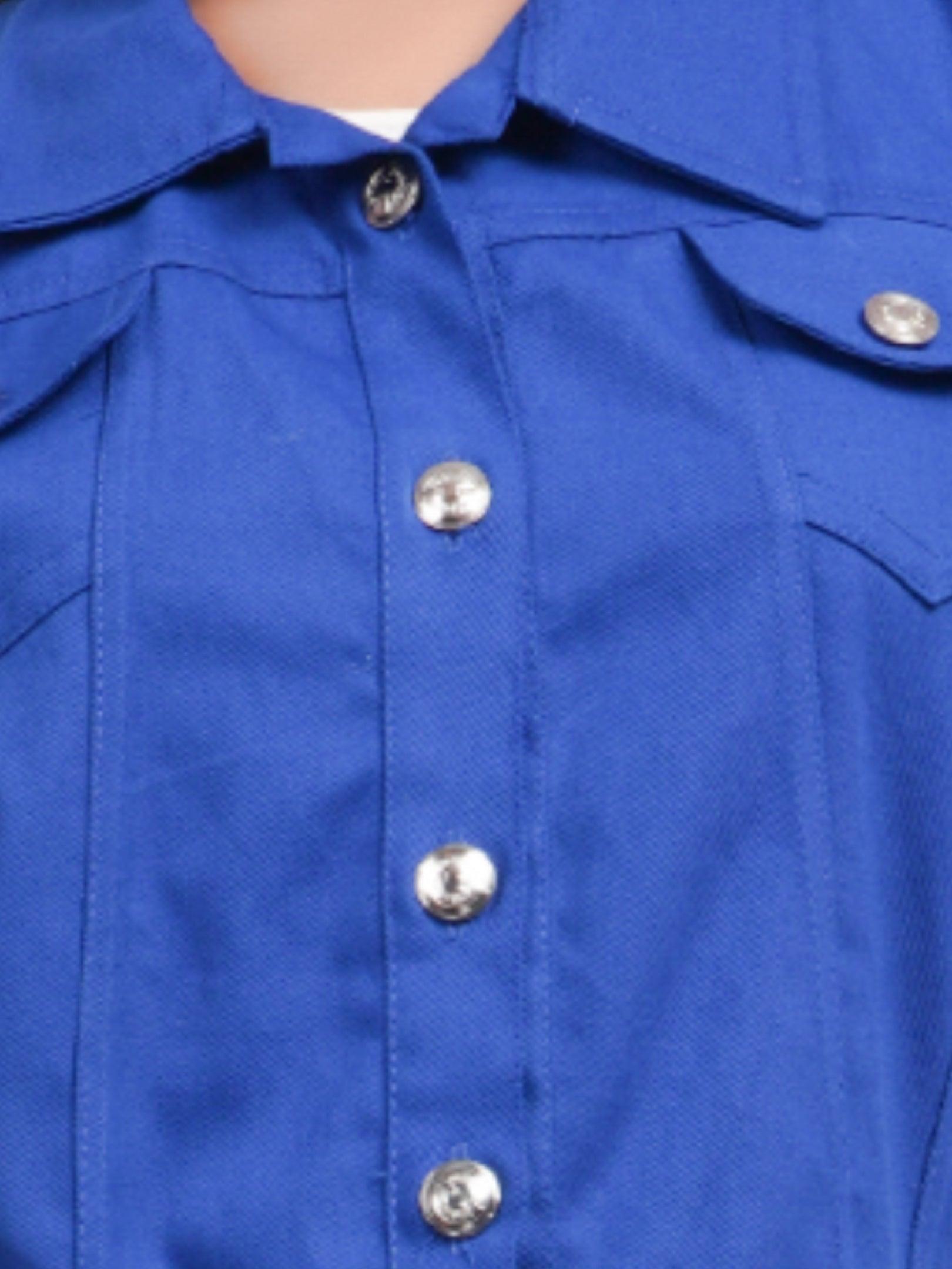 Full Sleeve Blue Solid Women Jacket
